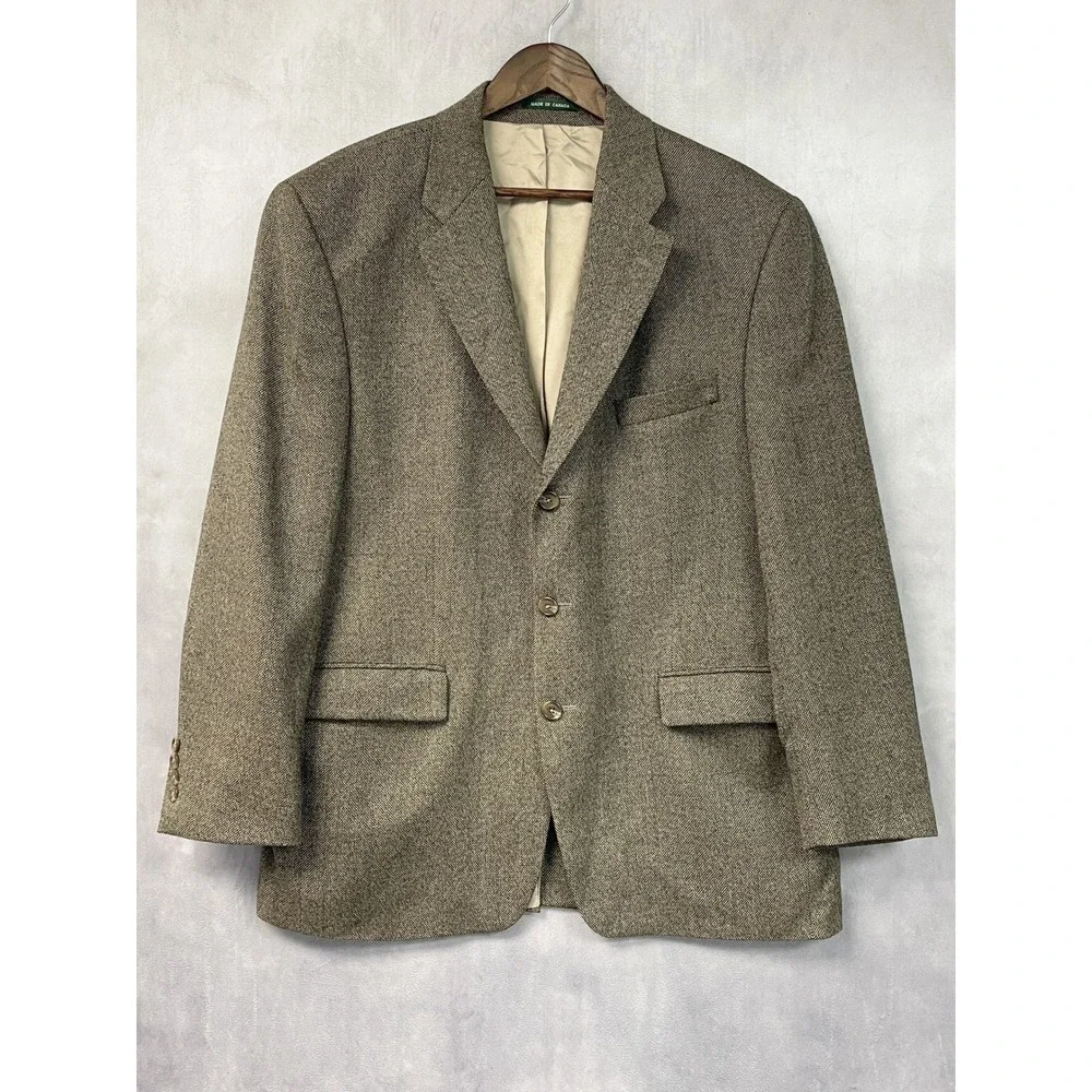 Lauren Ralph Lauren Mens Sport Coat 44R Brown Wool Tweed Blazer Dark Academia